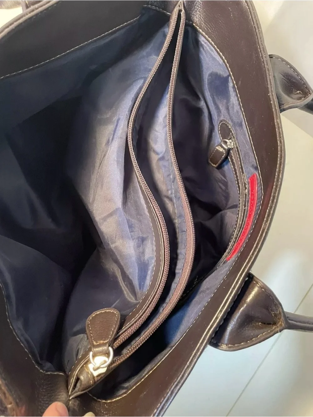 Tommy Hilfiger Brown and Cream Logo Tote with Center Stripe